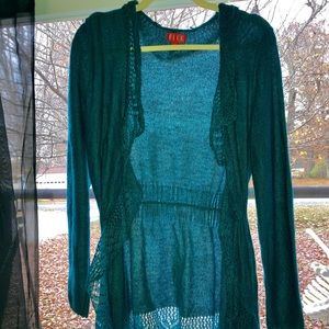 Beautiful Crochet Teal Detailed Cardigan With Ties 🦚